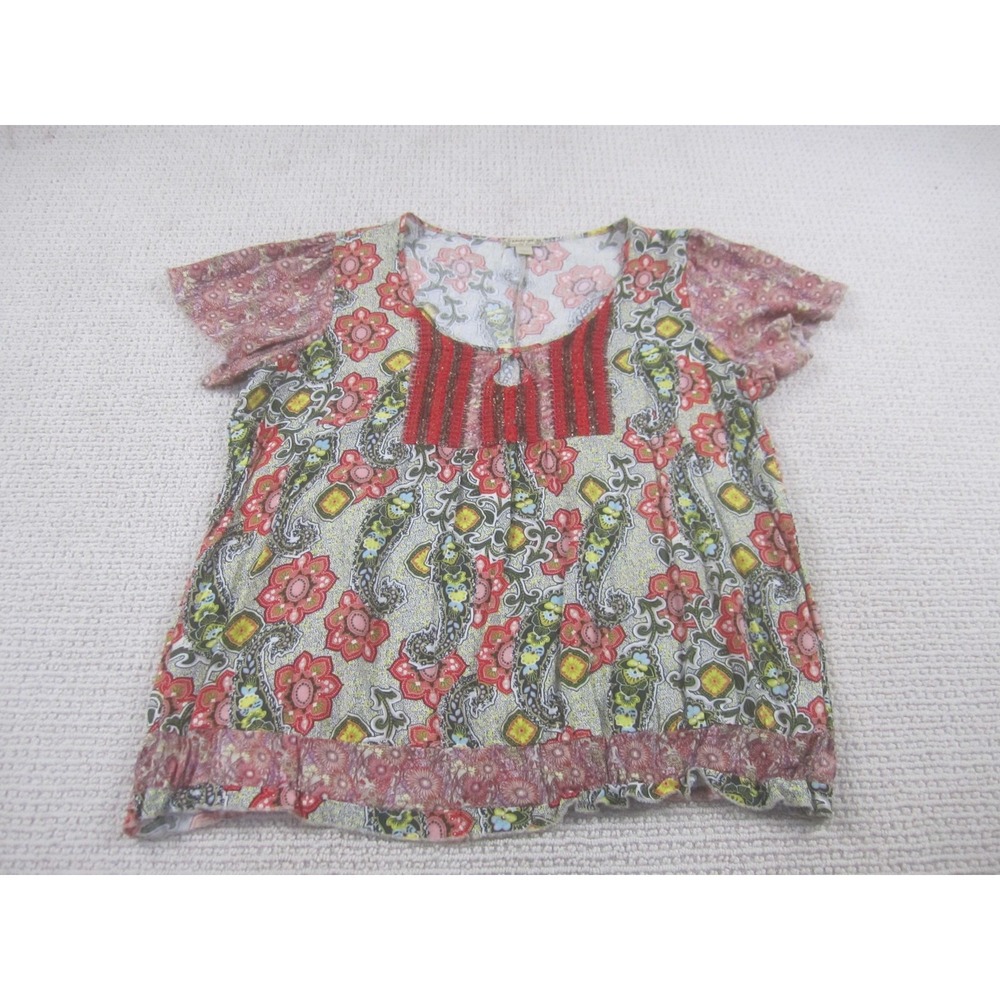 Energe World Wear Shirt Womens XL Multicolor Paisley Floral‎ Boho Sequin Trim